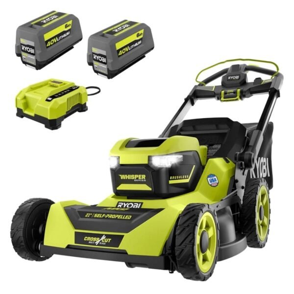 RYOBI 40V HP Brushless Whisper Series 21″ Walk Behind Self-Propelled All Wheel Drive Lawn Mower